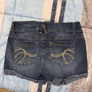 Wallflower Dark Blue Denim Cutoff Shorts with Tan Stitching